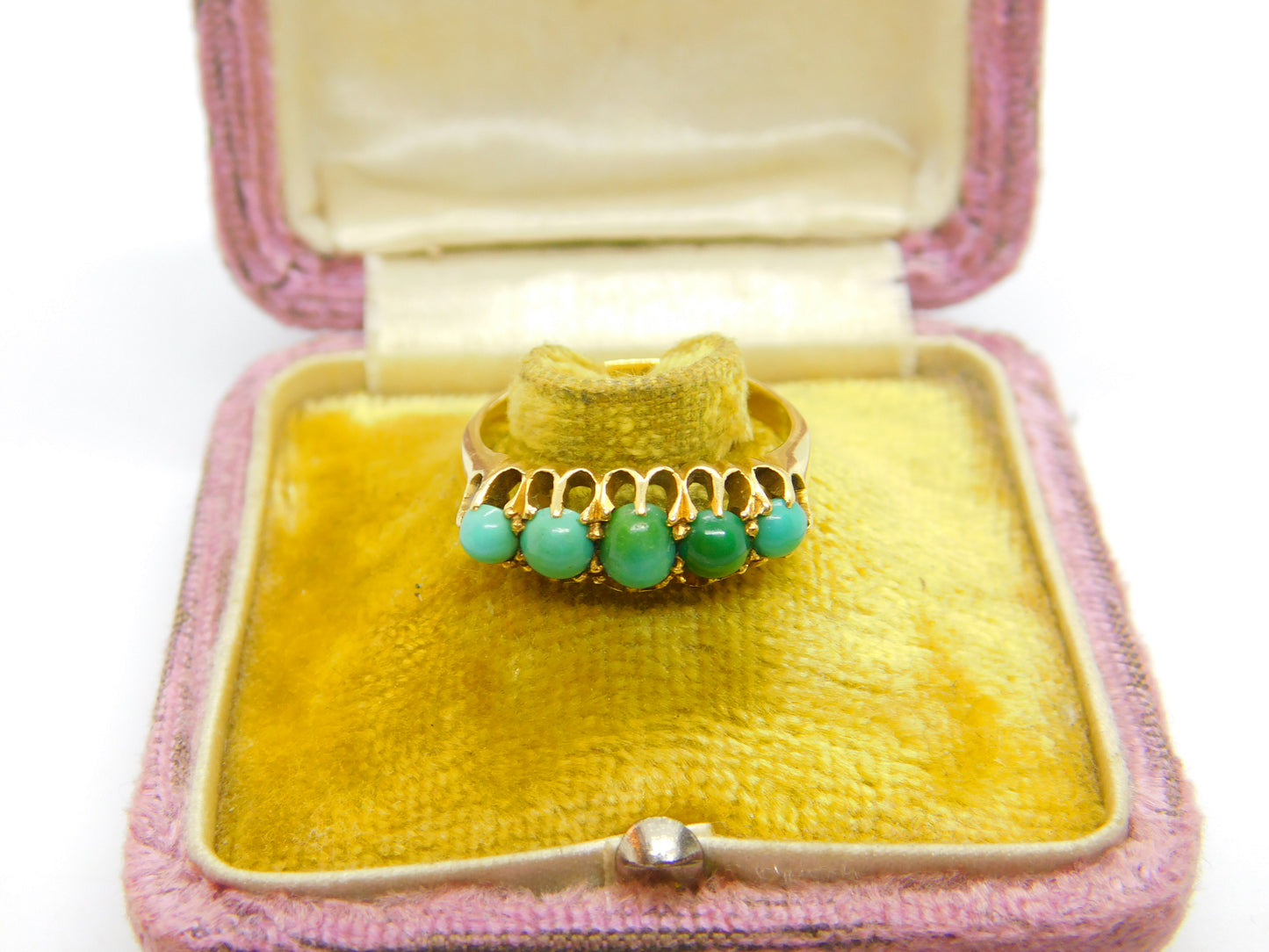 18ct Yellow Gold Five-Stone Turquoise Band Ring 1915 London Antique Art Deco