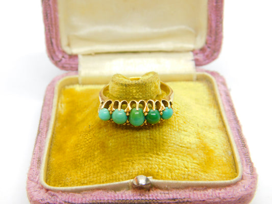 18ct Yellow Gold Five-Stone Turquoise Band Ring 1915 London Antique Art Deco