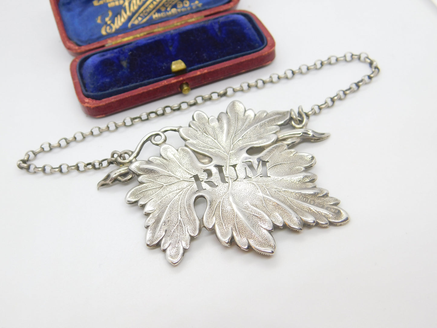 Georgian Sterling Silver Leaf Form Rum Decanter Label 1835 Birmingham Antique