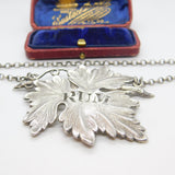 Georgian Sterling Silver Leaf Form Rum Decanter Label 1835 Birmingham Antique
