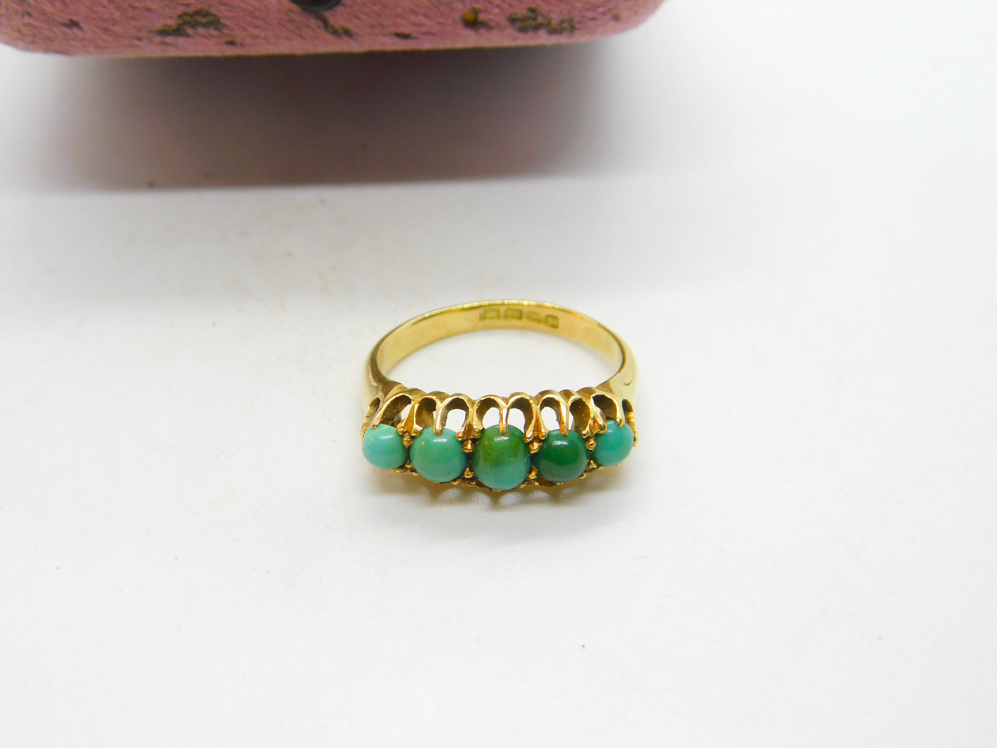 18ct Yellow Gold Five-Stone Turquoise Band Ring 1915 London Antique Art Deco