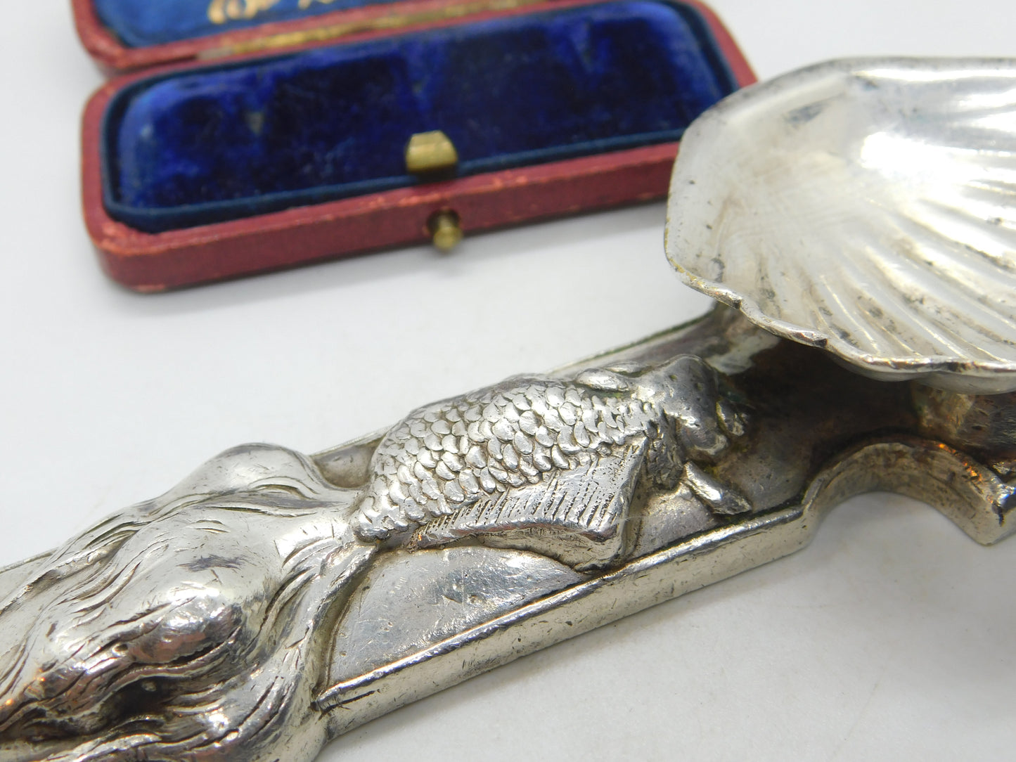 Chinese Export .500 Silver Koi Dish Scallop Salt Dish Antique c1930 Art Deco