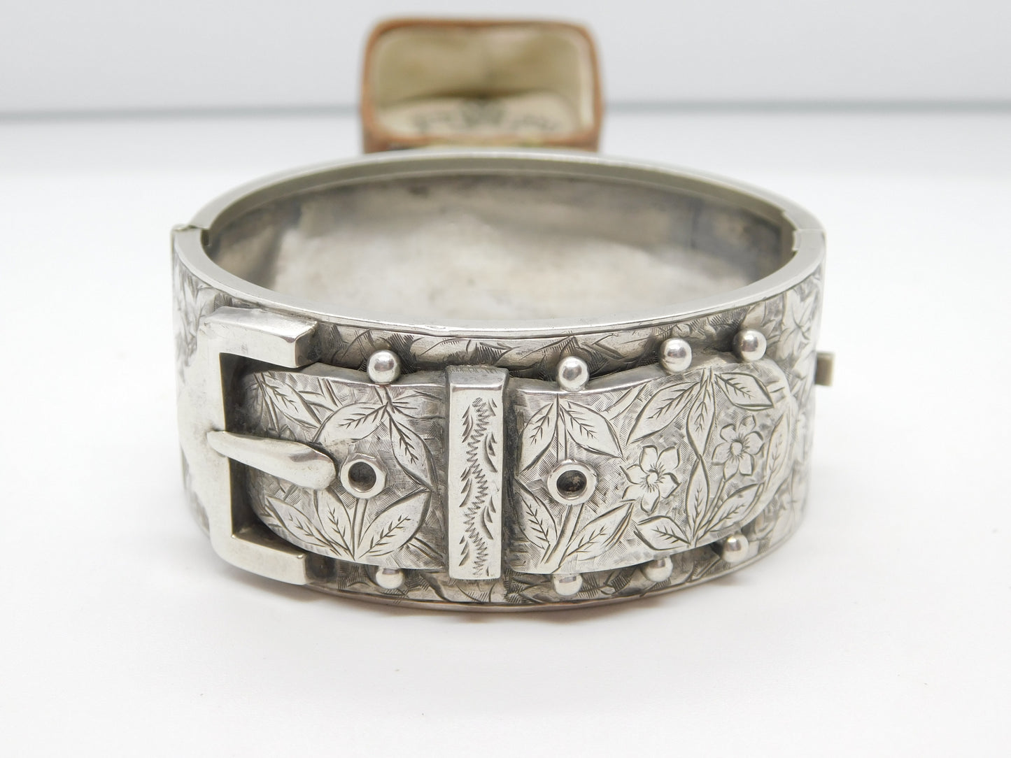 Victorian Sterling Silver Sweetheart Buckle Bangle Bracelet Antique c1880