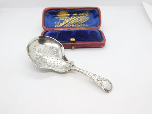 Victorian Sterling Silver Floral Pattern Tea Caddy Spoon 1894 London Antique