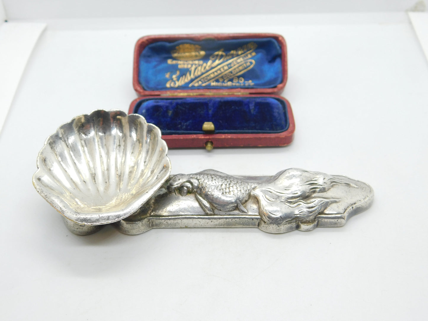 Chinese Export .500 Silver Koi Dish Scallop Salt Dish Antique c1930 Art Deco