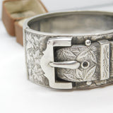 Victorian Sterling Silver Sweetheart Buckle Bangle Bracelet Antique c1880