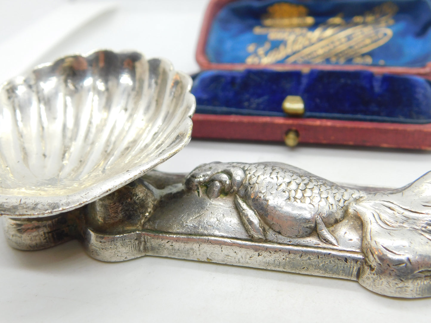 Chinese Export .500 Silver Koi Dish Scallop Salt Dish Antique c1930 Art Deco