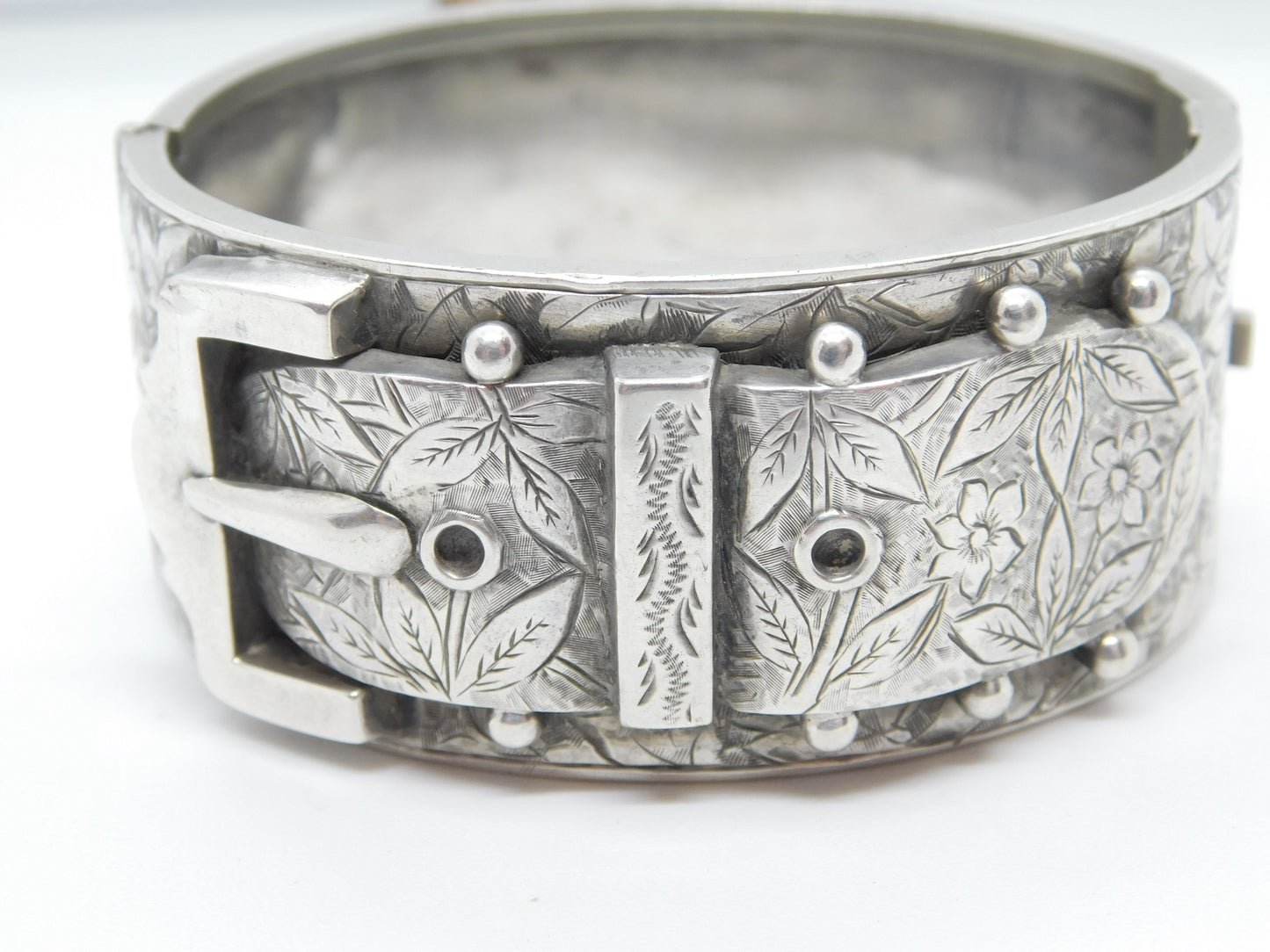 Victorian Sterling Silver Sweetheart Buckle Bangle Bracelet Antique c1880