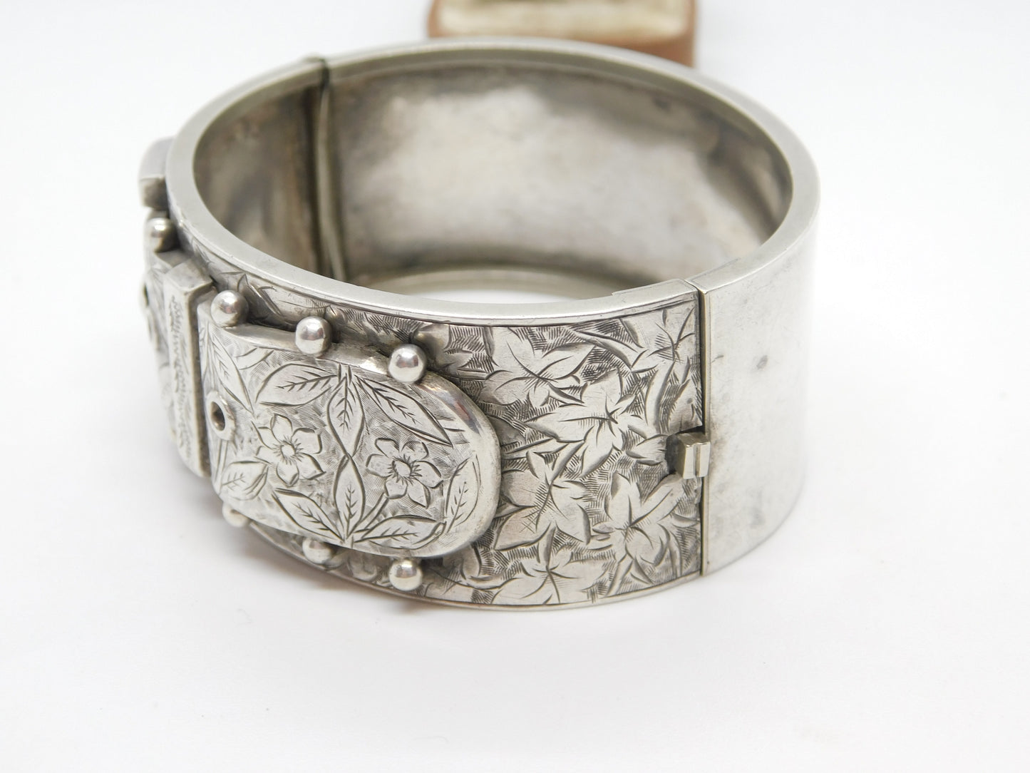 Victorian Sterling Silver Sweetheart Buckle Bangle Bracelet Antique c1880