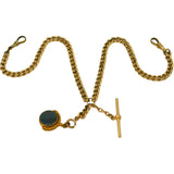Victorian Rolled Gold Double Albert Watch Chain T-Bar & Fob Antique c1890