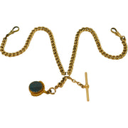Victorian Rolled Gold Double Albert Watch Chain T-Bar & Fob Antique c1890