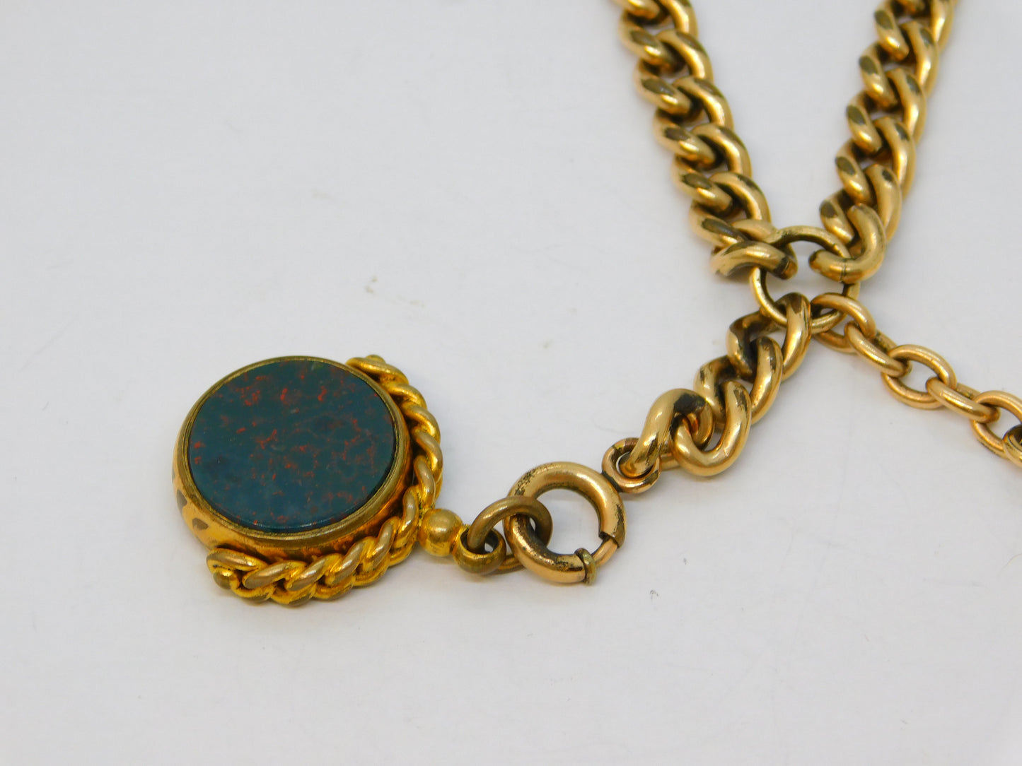 Victorian Rolled Gold Double Albert Watch Chain T-Bar & Fob Antique c1890