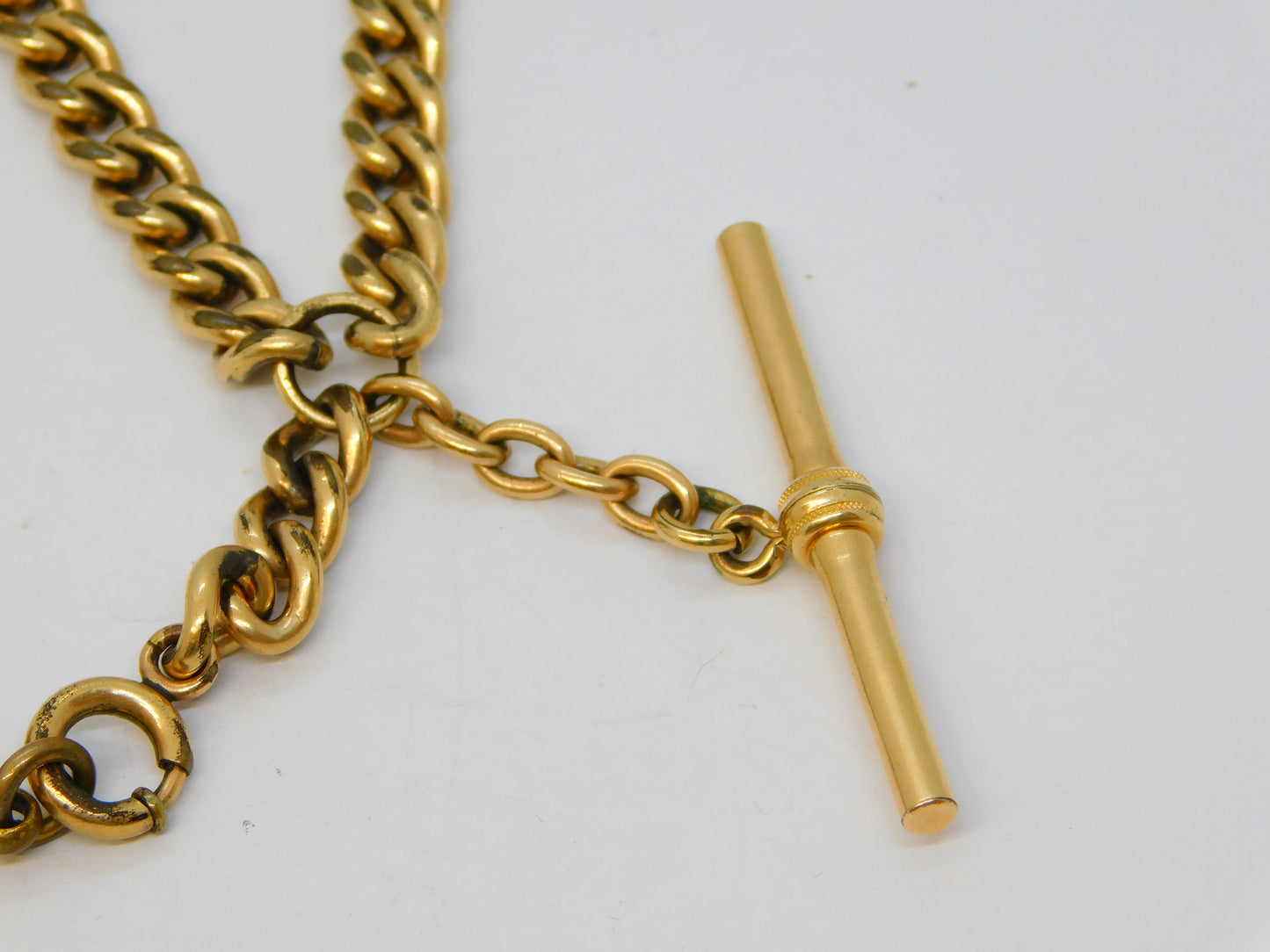 Victorian Rolled Gold Double Albert Watch Chain T-Bar & Fob Antique c1890