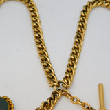 Victorian Rolled Gold Double Albert Watch Chain T-Bar & Fob Antique c1890