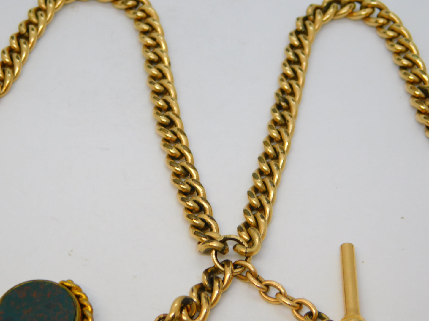 Victorian Rolled Gold Double Albert Watch Chain T-Bar & Fob Antique c1890