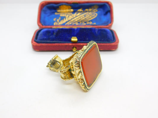 Large Victorian Rolled Gold & Carnelian Set Fob Seal Pendant Antique c1860