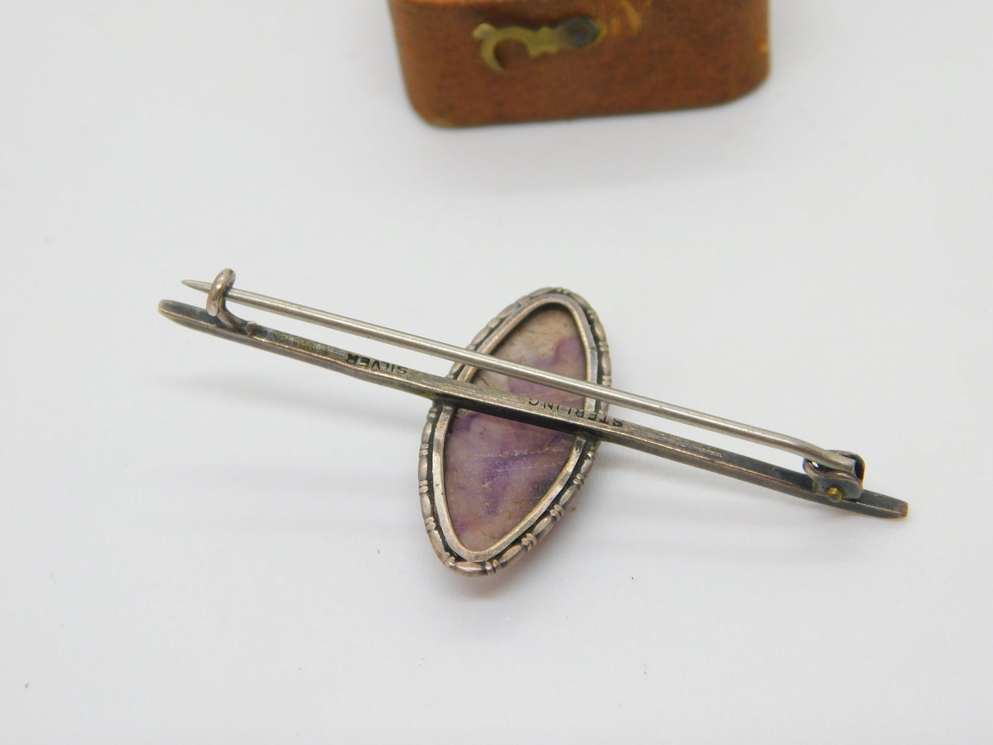 Sterling Silver Derbyshire Blue John Bar Brooch Antique c1930 Art Deco