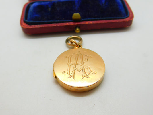 Edwardian 15ct Yellow Gold Monogram Sweetheart Locket Antique 1909 Birmingham