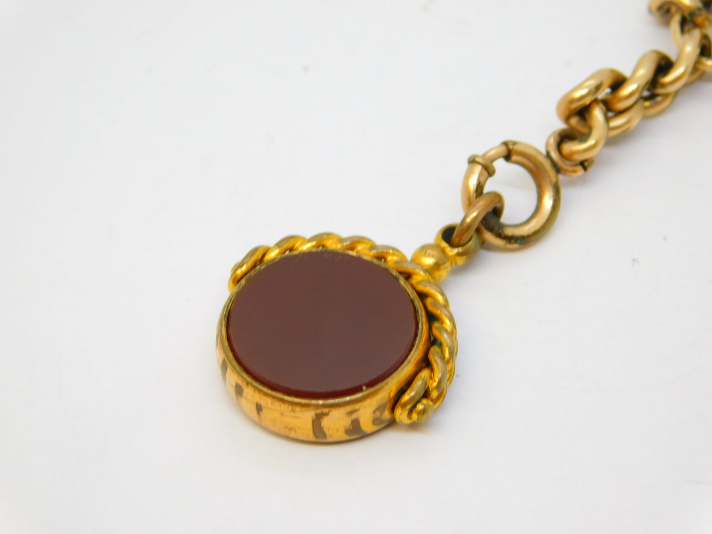 Victorian Rolled Gold Double Albert Watch Chain T-Bar & Fob Antique c1890