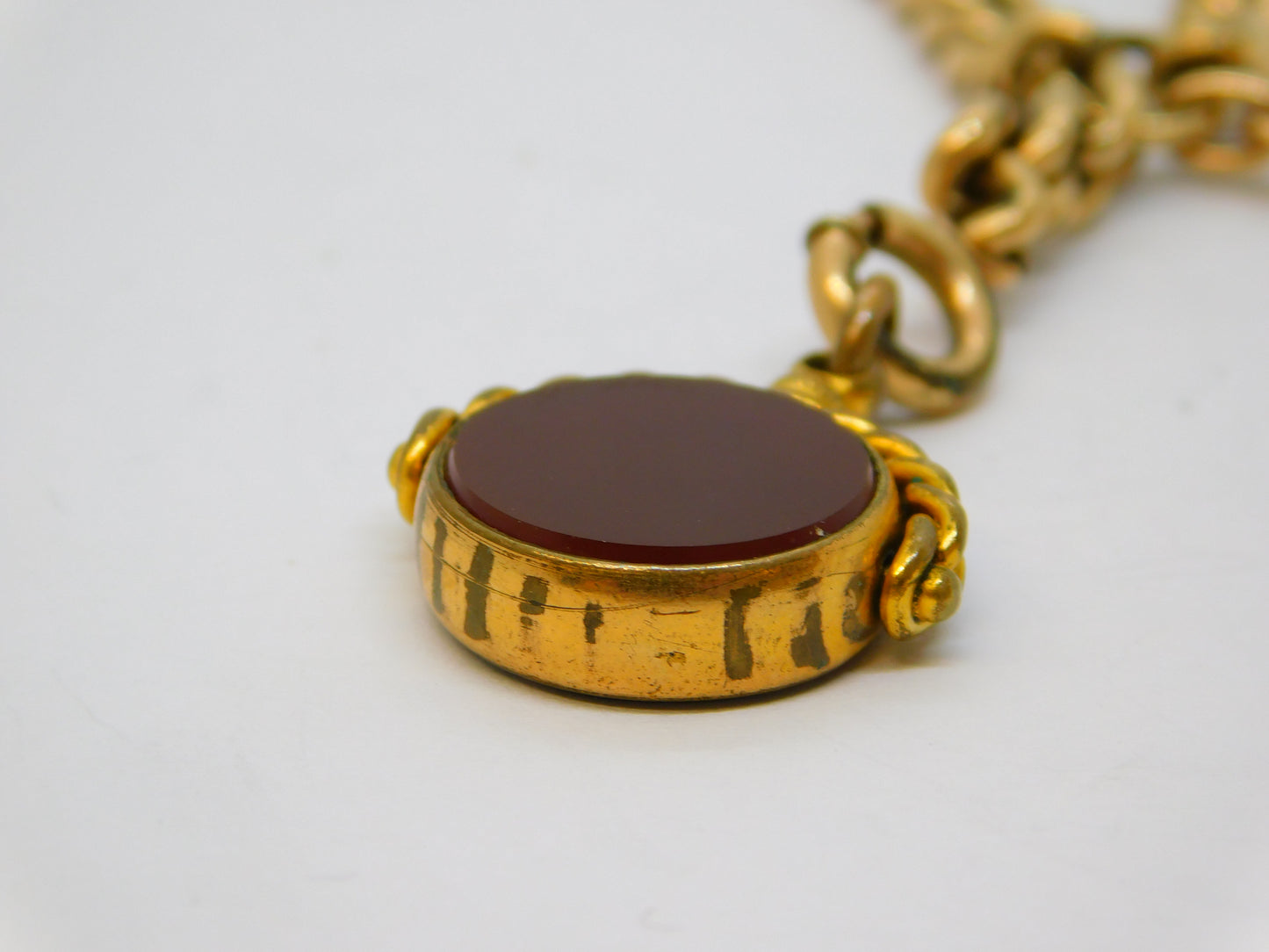 Victorian Rolled Gold Double Albert Watch Chain T-Bar & Fob Antique c1890