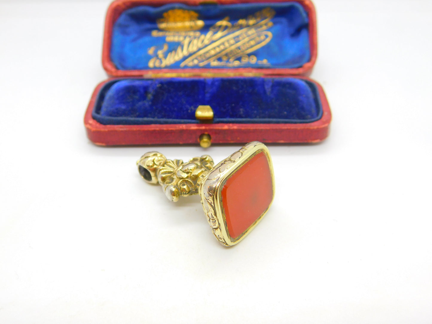 Victorian Sterling Silver Gilt & Carnelian Set Ornate Fob Seal Pendant c1860