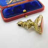 Victorian Sterling Silver Gilt & Carnelian Set Ornate Fob Seal Pendant c1860