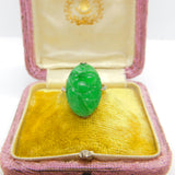 Chinese 18ct White Gold Carved Floral Apple Green Jade Ring c1920 Antique