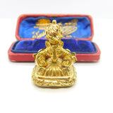 Victorian Yellow Metal & Chalcedony Set Fox Mask Form Fob Seal Pendant c1860