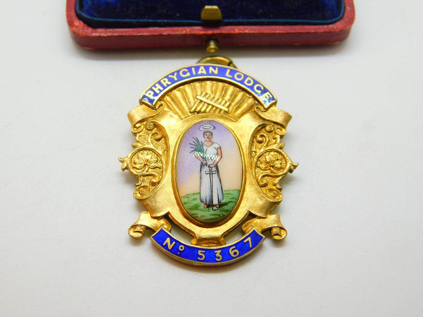 Sterling Silver Gilt & Enamel 'Phrygian Lodge' Masonic Fob Pendant Antique c1913