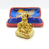 Victorian Yellow Metal & Chalcedony Set Fox Mask Form Fob Seal Pendant c1860