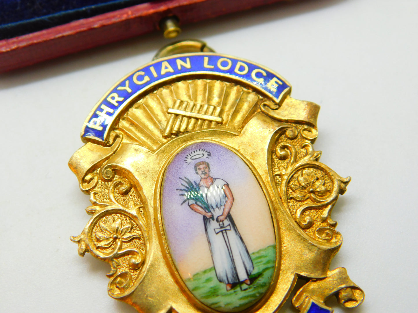 Sterling Silver Gilt & Enamel 'Phrygian Lodge' Masonic Fob Pendant Antique c1913