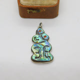 Australian Sterling Silver & Abalone Tiki Charm Pendant Antique c1930 Art Deco