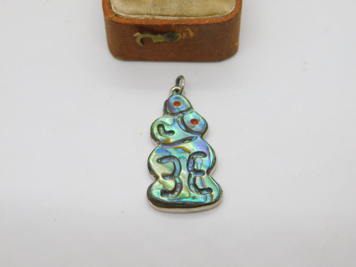 Australian Sterling Silver & Abalone Tiki Charm Pendant Antique c1930 Art Deco