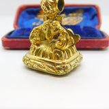 Victorian Yellow Metal & Chalcedony Set Fox Mask Form Fob Seal Pendant c1860