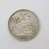 King Edward VII Sterling Silver 1902 Crown Coin Fine Condition Antique