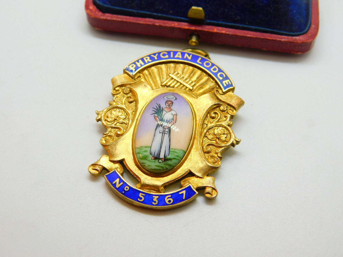 Sterling Silver Gilt & Enamel 'Phrygian Lodge' Masonic Fob Pendant Antique c1913