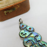 Australian Sterling Silver & Abalone Tiki Charm Pendant Antique c1930 Art Deco