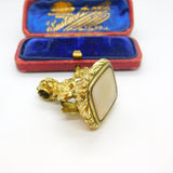 Victorian Yellow Metal & Chalcedony Set Fox Mask Form Fob Seal Pendant c1860