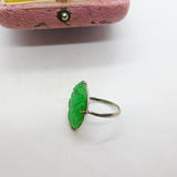 Chinese 18ct White Gold Carved Floral Apple Green Jade Ring c1920 Antique