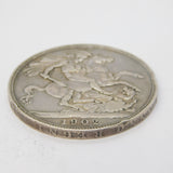 King Edward VII Sterling Silver 1902 Crown Coin Fine Condition Antique