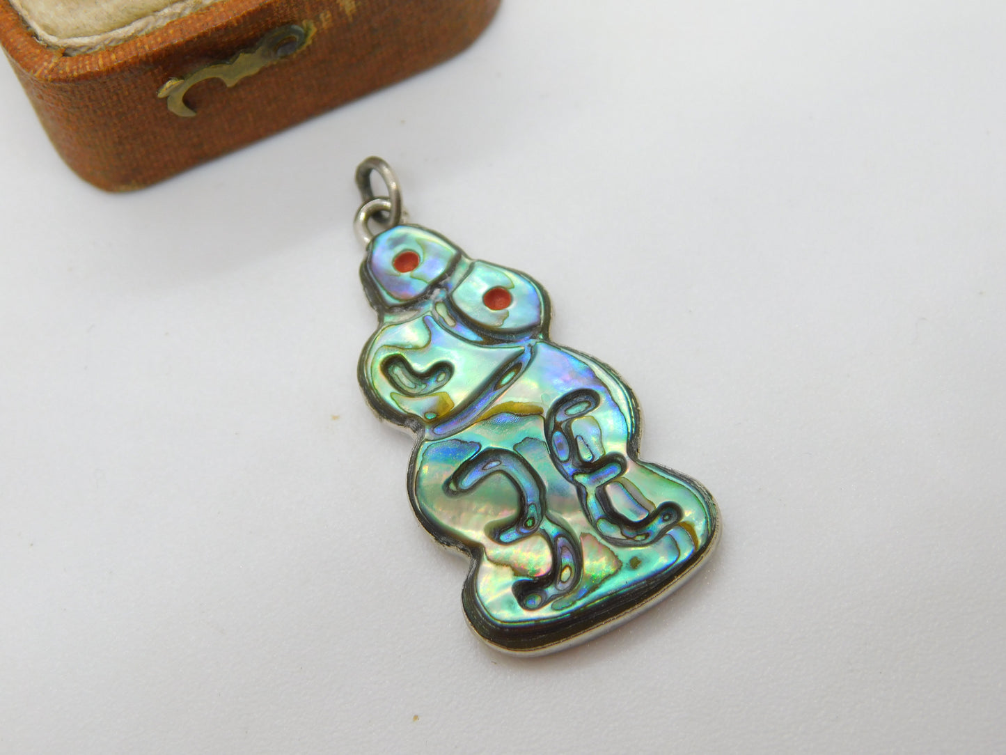 Australian Sterling Silver & Abalone Tiki Charm Pendant Antique c1930 Art Deco