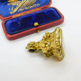 Victorian Yellow Metal & Chalcedony Set Fox Mask Form Fob Seal Pendant c1860