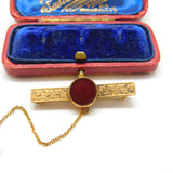 Victorian 15ct Yellow Gold, Ivy Leaf & Carnelian Sweetheart Brooch Antique c1890