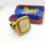 Victorian Yellow Metal & Chalcedony Set Fox Mask Form Fob Seal Pendant c1860