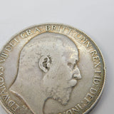 King Edward VII Sterling Silver 1902 Crown Coin Fine Condition Antique