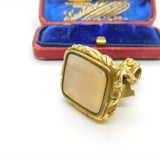 Victorian Yellow Metal & Chalcedony Set Fox Mask Form Fob Seal Pendant c1860