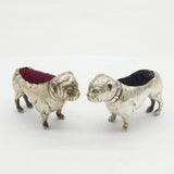 Edwardian Pair of Sterling Silver Bulldog Novelty Pin Cushions Antique 1906 Birmingham