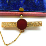 Victorian 15ct Yellow Gold, Ivy Leaf & Carnelian Sweetheart Brooch Antique c1890