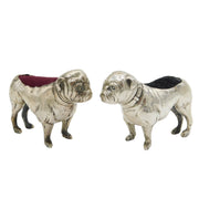 Edwardian Pair of Sterling Silver Bulldog Novelty Pin Cushions Antique 1906 Birmingham