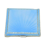 Sterling Silver & Blue Guilloche Enamel Mirror Compact Antique 1946 Chester Deco